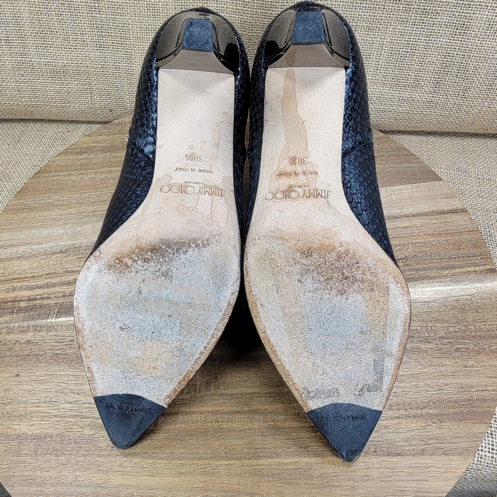 Jimmy Choo Ankle Boots Snakeskin Embossed Leather Black Women's EU 38.5 US 8.5 - Picture 7 of 9